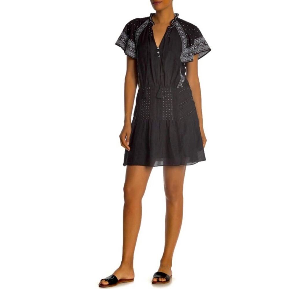 Veronica Beard Minos Embroidered Flared Silk Black/White Mini Dress View 2